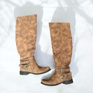 Brown Knee-High Buckle Boots equestrian boho western